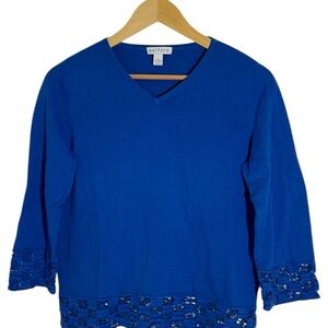Belford Women's Blue Long Sleeve Top Lace Bottom Medium